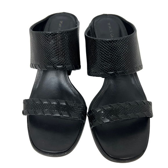 Vince Camuto Black Leather Snake Skin Kafinny Sandal Stacked Block Heel Size 7M - Picture 4 of 11